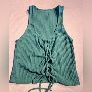 S/M Women’s Tank Top Cami Lace Tied Up Corsette Sleeveless Blue Green Aqua Shirt